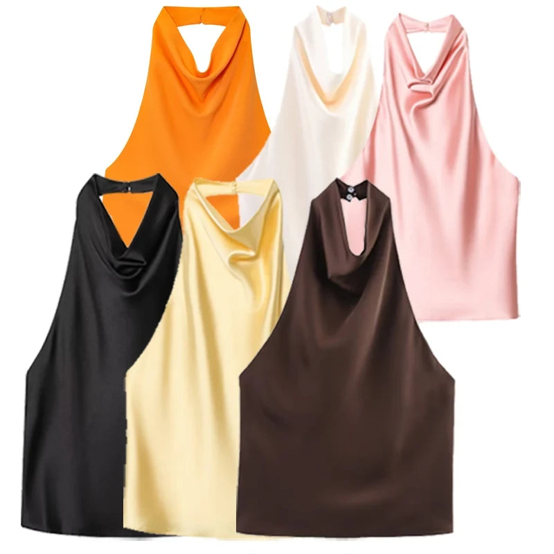 Satin Halter Corset Tank
