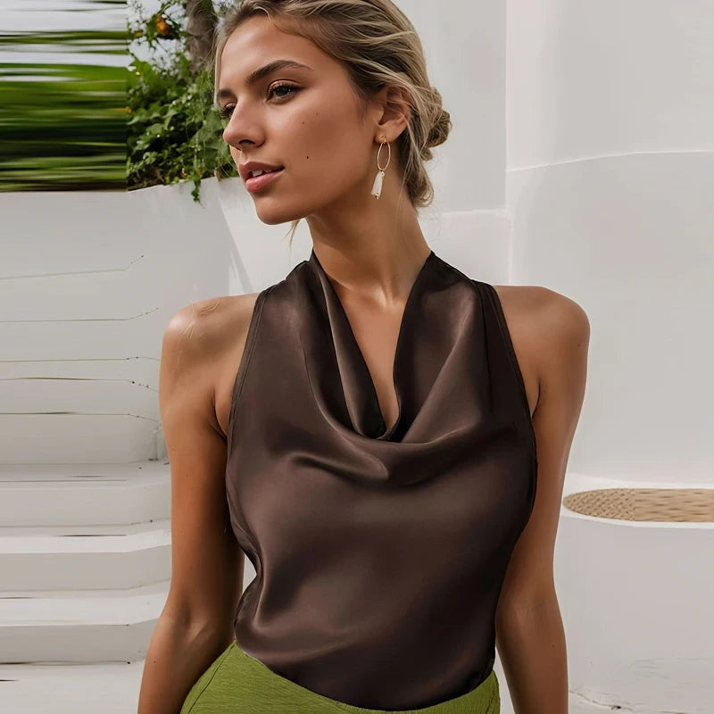 Satin Halter Corset Tank
